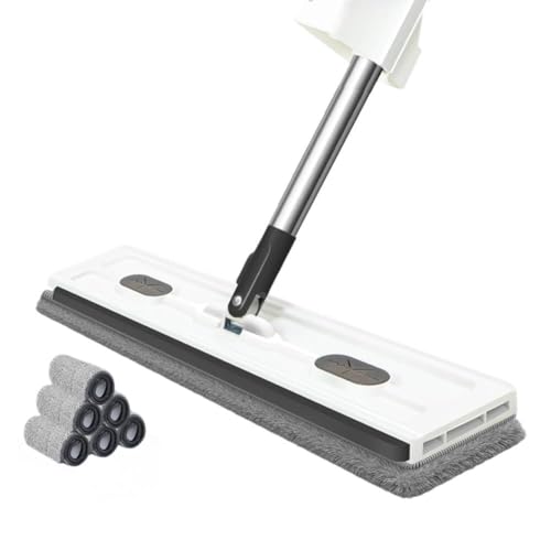 360° drehbarer Wischmopp, großer flacher Wischmopp mit Teleskopstiel, Staubkehrer, Reinigung für Fliesen und Hartholz (weißer Mopp + 6 Tücher) von CARMOTTER