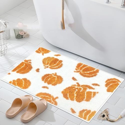 Badematte mit weihnachtlichem Kürbis-Design, rutschfester und saugfähiger Mikrofaser-Teppich für Badezimmer (H) von CARMOTTER