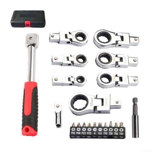 CARMOTTER 20-teiliges Flexkopf-Ratschenschlüssel-Set, austauschbare Torx-Schraubendreher-Werkzeuge, 72-Zahn-Kombinations-Steckschlüssel-Set für Reparaturarbeiten, 8–19 mm von CARMOTTER