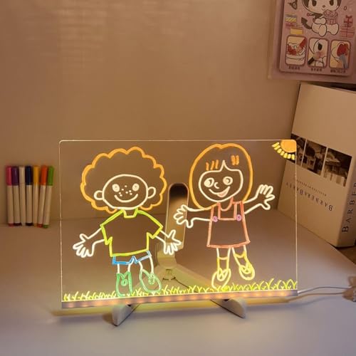 DIY LED-Zeichenbrett, LED-Nachrichtenbrett für Kinder zum Zeichnen, Schreiben und Lernen mit interaktiver handgefertigter Kunst und Nachtlicht (30 x 20 cm) von CARMOTTER
