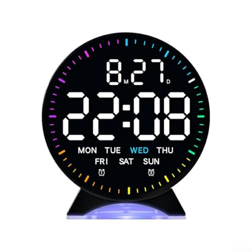 Digitaler Wecker, elektronische Uhr mit Dual-Alarm, Datums- und Tagesanzeige, laufender Sekundenzeiger und Schlafmodus für Nachtgebrauch (F) von CARMOTTER