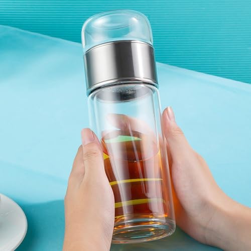 Doppelschichtige Teetasse aus Glas mit Teetrennfunktion und Wärmeisolierung für komfortables Trinken (silberfarben, 360 ml) von CARMOTTER