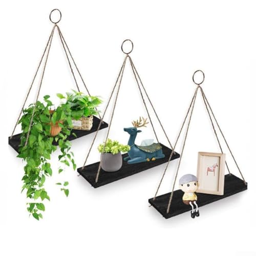 Einzigartige handgefertigte schwebende Holzregale, perfekt für Innenräume im Bohemian-Stil (schwarz) von CARMOTTER