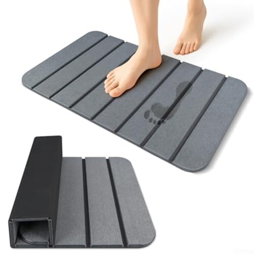 Faltbare Kieselgur-Bodenmatte für Bad und Küche, rutschfeste Stein-Badematte, Dusch-Bodenmatte mit schnell trocknendem Absorptiv (30 x 40 cm-B) von CARMOTTER