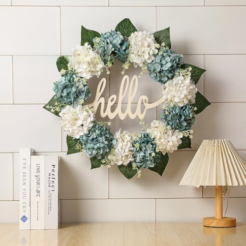 Halloween Dekorativer Türkranz mit künstlichen Blumen, 48 cm künstlicher Türkranz, geeignet für Fotografie, Einzelhandel (blau und weiß) von CARMOTTER