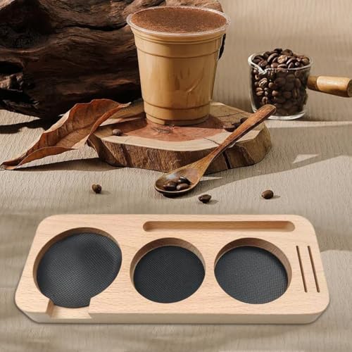 Kaffee-Tamping-Station aus Holz, 51–58 mm, kompakte Kaffee-Tamping-Matte mit vier Silikon-Pads (51 mm) von CARMOTTER
