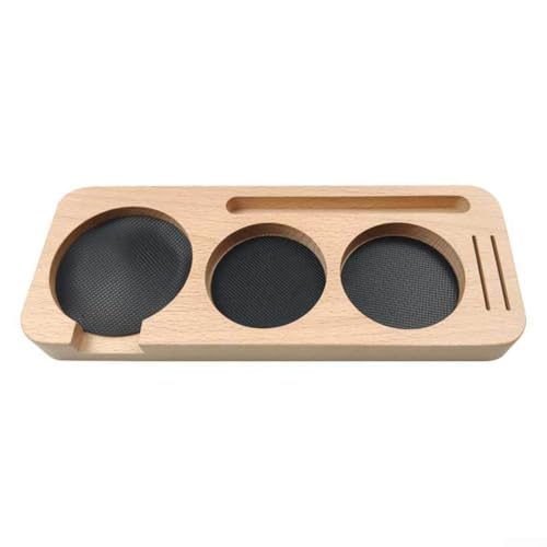 Kaffee-Tamping-Station aus Holz, 51–58 mm, kompakte Kaffee-Tamping-Matte mit vier Silikon-Pads (58 mm) von CARMOTTER