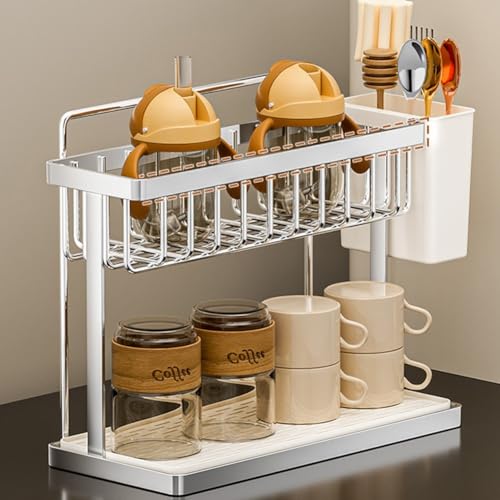 Küchenspüle Caddy Edelstahl Küchenspüle Aufbewahrung Organizer Doppelschicht und Filterplatte Drainage System für Küche (S) von CARMOTTER