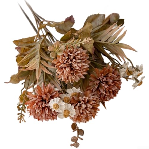 Künstliche Blumen, künstliche Chrysanthemen-Blume, aus Stoffmaterial, für Hochzeit und Heim-Styling (braun) von CARMOTTER