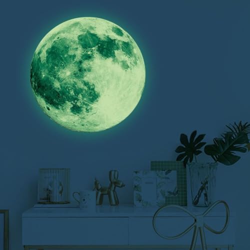 Leuchtender Mond Wandaufkleber, 30 cm, 3D großer Mond, fluoreszierender Wandaufkleber, DIY Kunst Handwerk Heimtextilien Wohnzimmer Schlafzimmer Dekoration (grün) von CARMOTTER