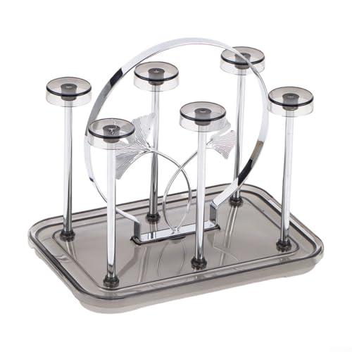 Mehrzweck-Kaffeetassenhalter mit 6 Haken und Ablaufschale für Küchenarbeitsplatte, organisiert und abtropfen lässt, Tassen und Glaswaren (Silber B) von CARMOTTER