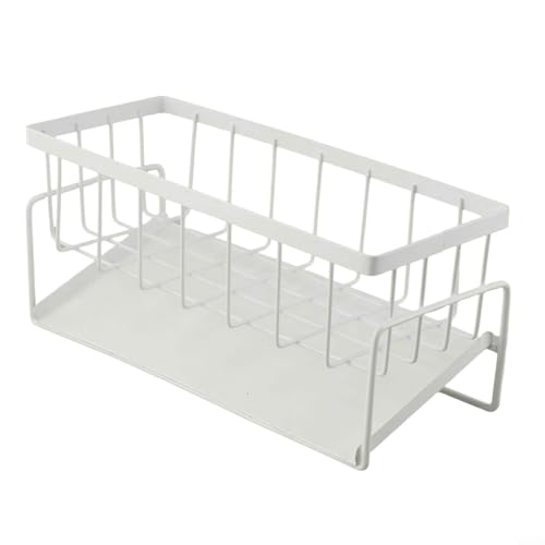 Multifunktionaler Küchenspüle-Organizer mit automatischem Ablauf-Design und abnehmbarer Stange zum Trocknen von Tüchern, aus Karbonstahl (weißer Wasserkorb) von CARMOTTER