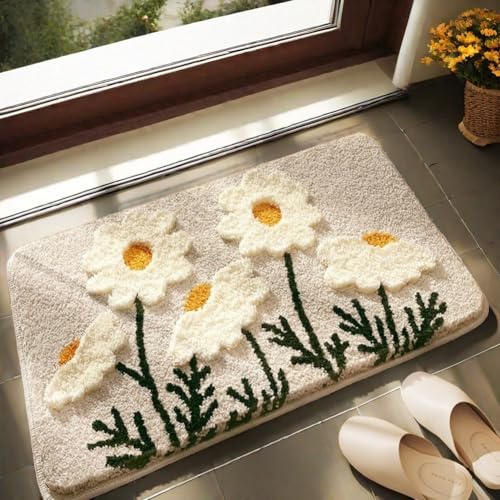Saugfähige Mikrofaser-Badematte, rutschfeste Badematte mit Blumenmuster, TPR-Rückseite und Plüsch-Textur, geeignet für Badezimmer- und Küchenböden (A) von CARMOTTER