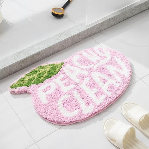 Saugfähige und weiche pfirsichfarbene Badematte mit rutschfester TPR-Unterseite, hergestellt aus Polyester-Mikrofaser, maschinenwaschbar für einfache Reinigung und Pflege (rosa Blätter) von CARMOTTER