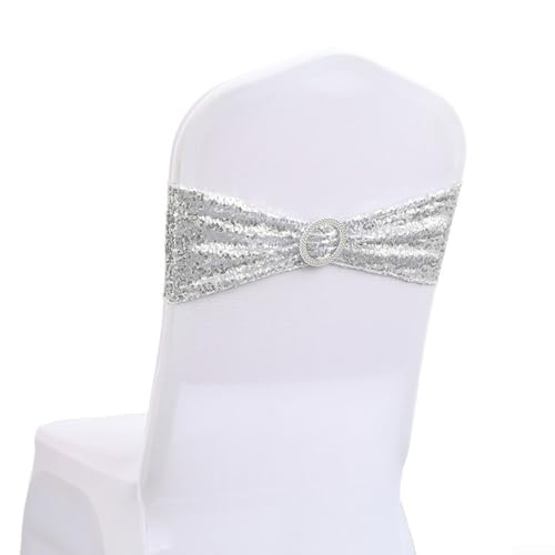 Schlanke, dehnbare Schärpen für Stühle, perfektes Dekorations-Accessoire für Feiern (Silber) von CARMOTTER