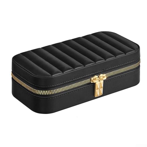 Schmuck-Organizer mit Spiegel, kompaktes PU-Material und verstellbaren Trennwänden, um Schmuck sicher und organisiert zu halten (schwarz) von CARMOTTER