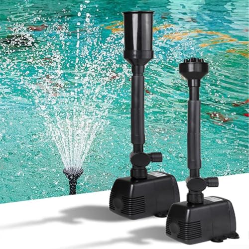 Springbrunnenpumpe mit einstellbarem Durchfluss für Gartenfischteiche, Teichpumpbrunnen mit integrierter Filtration und mehreren Düsenaufsätzen (HJ-743) von CARMOTTER