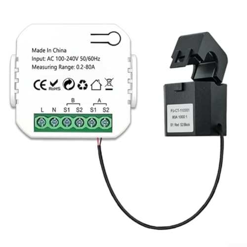 TUYA Smart Elektrozähler, 80 A Energiezähler, 2-Wege-KWh-Messgerät, Echtzeit-Stromüberwachung, Fernbedienung, bidirektionaler 1-K mit Klemme von CARMOTTER
