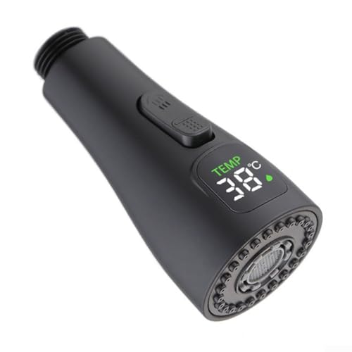Temperatursensor LED-Duschkopf, für 360° drehbarer Küchenarmatur, LED-Handbrause-Sprühkopf-Set, Duschkopf, wassersparender Sprüher für Zuhause, Badezimmer (schwarz) von CARMOTTER
