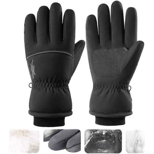 Touchscreen Winter Skihandschuhe für Männer Frauen Wasserdicht Winddicht Thermo-Reithandschuhe mit Anti-Rutsch-Griff und verstellbarer Handgelenkmanschette (M Dickes Schwarz) von CARMOTTER