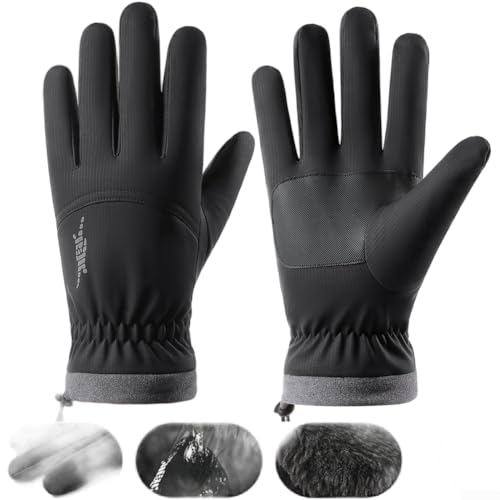 Touchscreen Winter Skihandschuhe für Männer Frauen Wasserdicht Winddicht Thermo-Reithandschuhe mit Anti-Rutsch-Griff und verstellbarer Handgelenkmanschette (XL Schwarz) von CARMOTTER