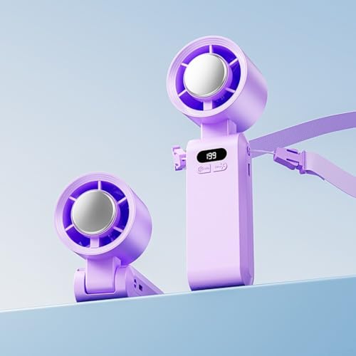 Tragbarer Kühlventilator, 3600 mAh, wiederaufladbarer Turbo-Ventilator mit Eiskühler, faltbar, 90 Grad, tragbare Ventilatoren für den Außenbereich und den Schreibtisch (lila) von CARMOTTER