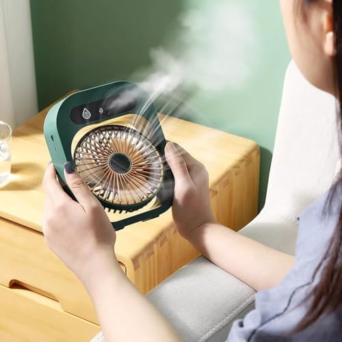 Tragbarer Schreibtisch-Ventilator mit Luftbefeuchter, wiederaufladbarer USB-Schreibtischventilator, 3 Windmodi, Kühlung Luftbefeuchter für bequemen Luftstrom zu Hause (grün) von CARMOTTER