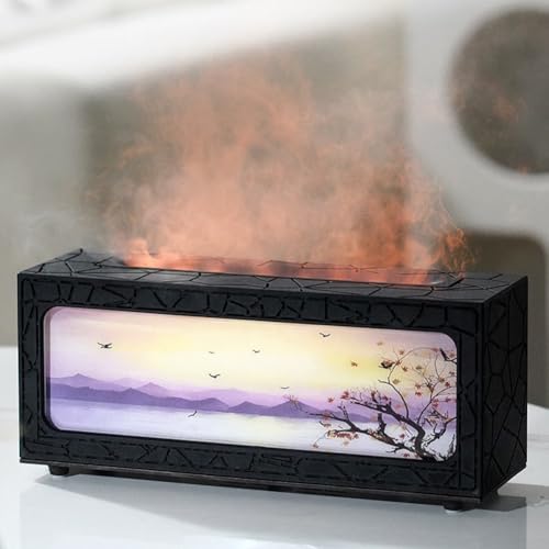 USB-Aromatherapie-Diffusor, simulierte Flamme, ätherisches Öl, Diffusor mit buntem Nachtlicht, 3 Geschwindigkeits-Luftbefeuchter zur Luftfeuchtigkeitskontrolle (schwarz) von CARMOTTER