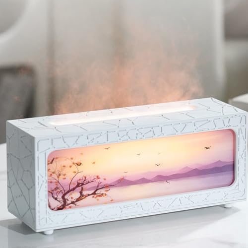 USB-Aromatherapie-Diffusor, simulierte Flamme, ätherisches Öl, Diffusor mit buntem Nachtlicht, 3 Geschwindigkeits-Luftbefeuchter zur Luftfeuchtigkeitskontrolle (weiß) von CARMOTTER