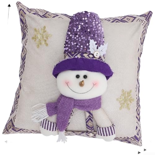 Weihnachtlicher Glitzer-Zylinderhut-Kissenbezug, Weihnachtsmann, Schneemann, Elch, Sofakissen, Heimdekoration (Schneemann) von CARMOTTER