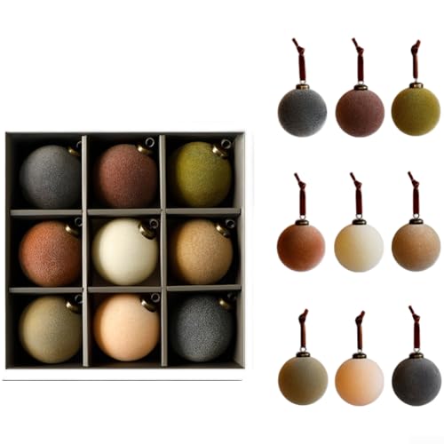 Weihnachtskugel-Set, Samt, Plüsch, 8 cm Durchmesser, europäisches Design, Weihnachtsbaumschmuck, 9 Stück (A) von CARMOTTER