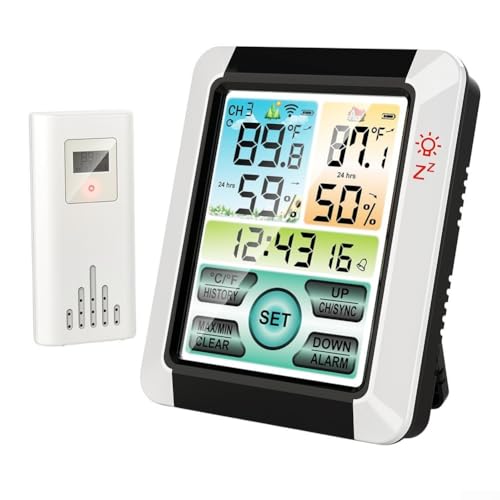 Wetterstation Funk Digital mit großem LCD Bildschirm für Innen Außen Temperatur Luftfeuchtigkeit Überwachung inkl. Wecker und Speicherspeicher von CARMOTTER