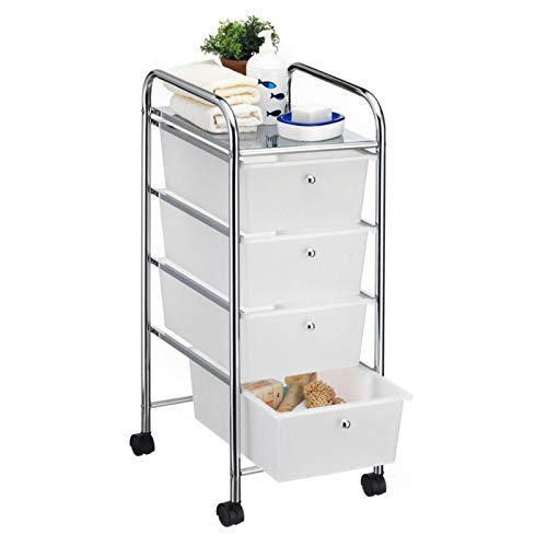 CARO-Möbel Bad Rollwagen SANO Rollcontainer Haushaltswagen Badtrolley Badregal aus verchromtem Metall mit 4 Schubladen von CARO-Möbel