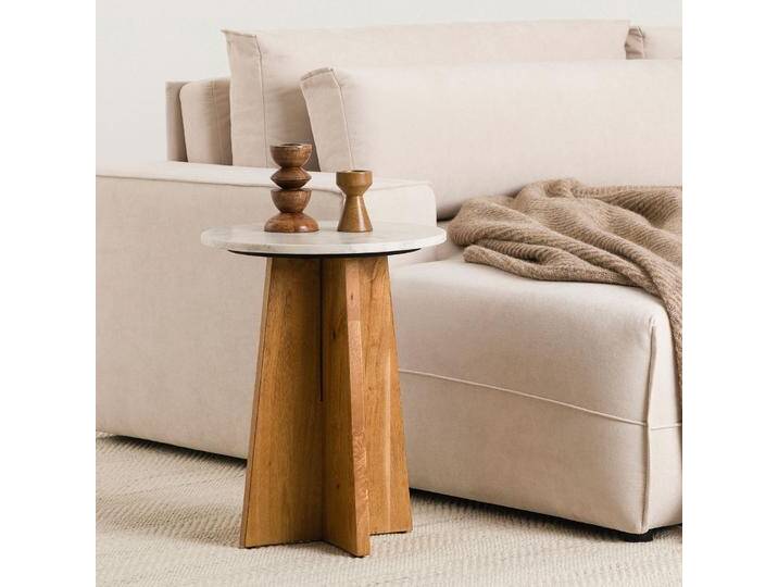 Beistelltisch KERALA rund mit Tischplatte aus Marmor – Weiß/Natur Beistelltisch KERALA rund mit Tischplatte aus Marmor – Weiß/Natur von CARO-Möbel