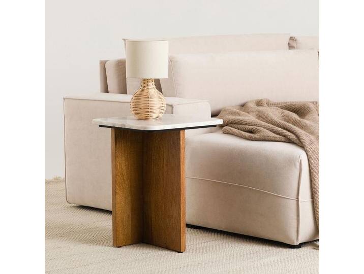 Beistelltisch VARANASI mit Tischplatte aus Marmor – Weiß/Natur von CARO-Möbel