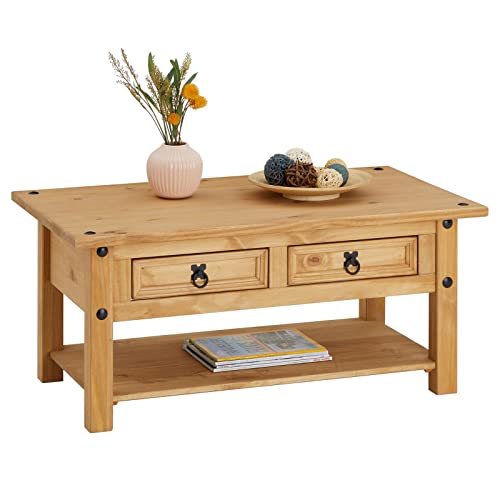 CARO-Möbel IDIMEX Couchtisch Salsa, Massivholz Kiefer, Zwei Schubladen und Ablage, Natur von CARO-Möbel