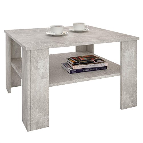 CARO-Möbel Couchtisch Wohnzimmertisch Felice in Beton Optik mit Stauraum, 68x68 cm von CARO-Möbel