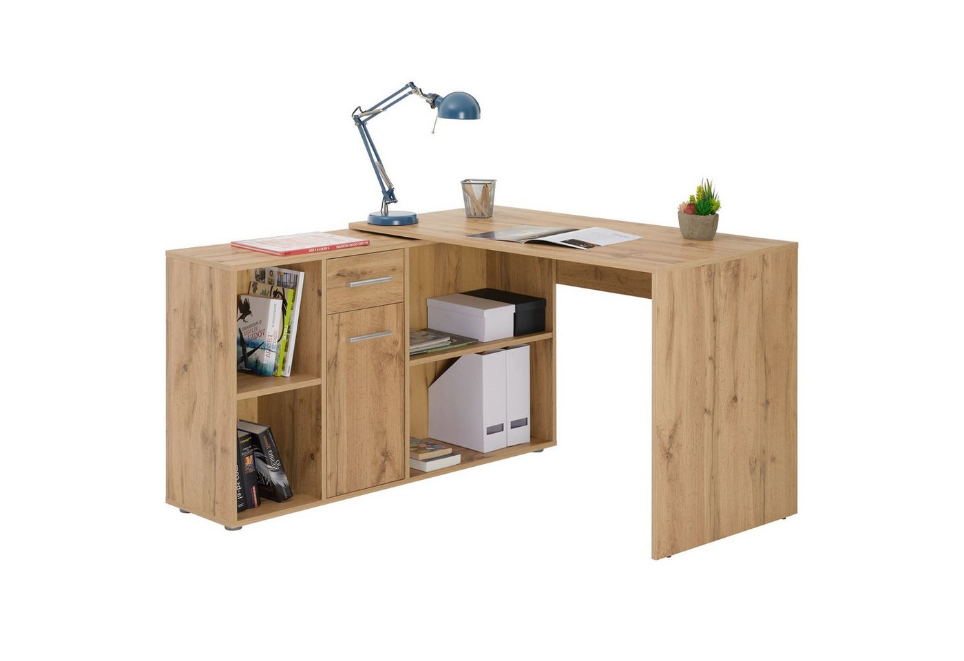 CARO-Möbel Eckschreibtisch DIEGO, Eckschreibtisch mit Regal Büro Arbeits Computertisch Winkelschreibtisc von CARO-Möbel
