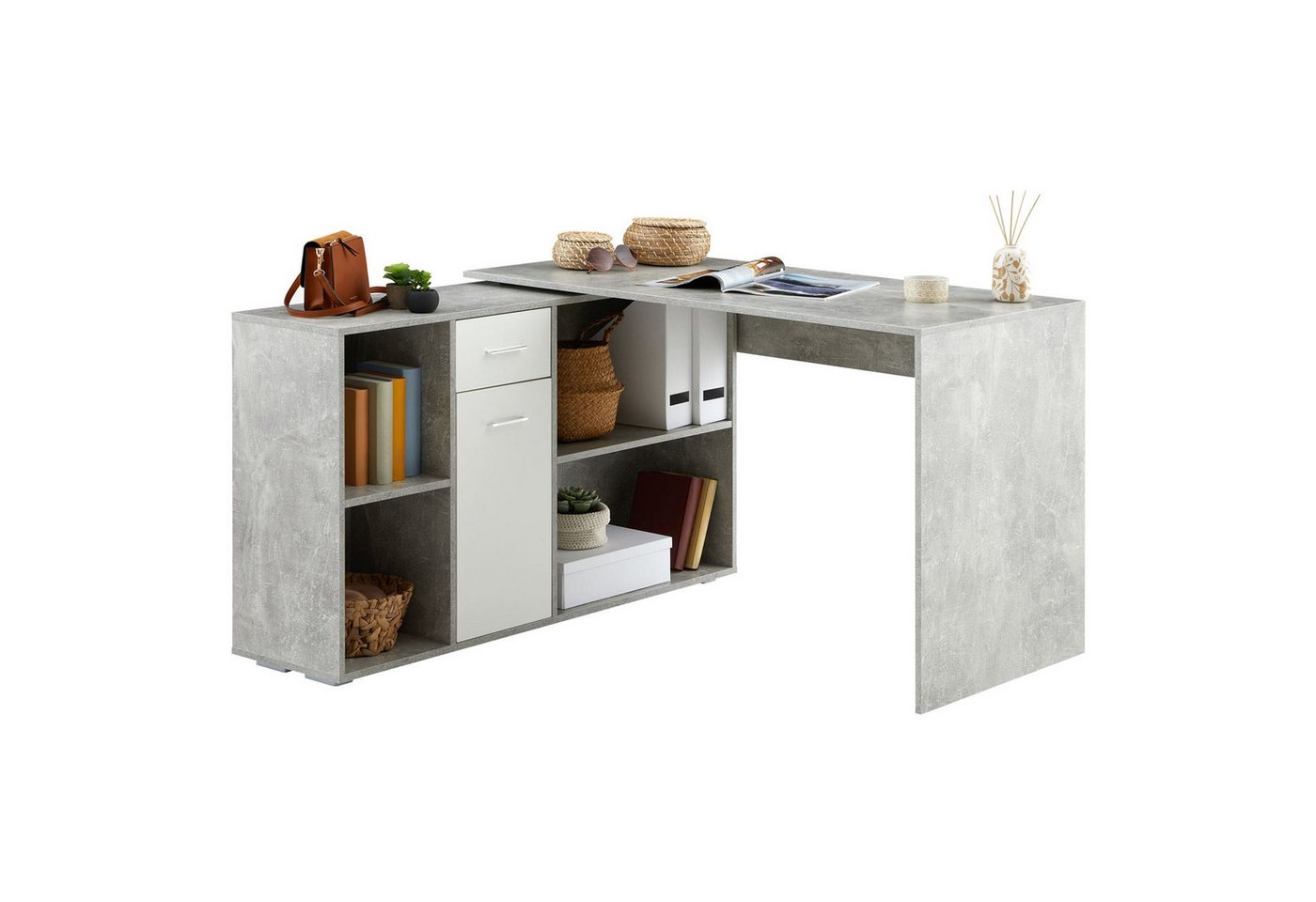 CARO-Möbel Eckschreibtisch DIEGO, Schreibtisch mit Stauraum in L-Form, Home Office Tisch mit Regal beton CARO-Möbel Eckschreibtisch DIEGO, Schreibtisch mit Stauraum in L-Form, Home Office Tisch mit Regal beton von CARO-Möbel