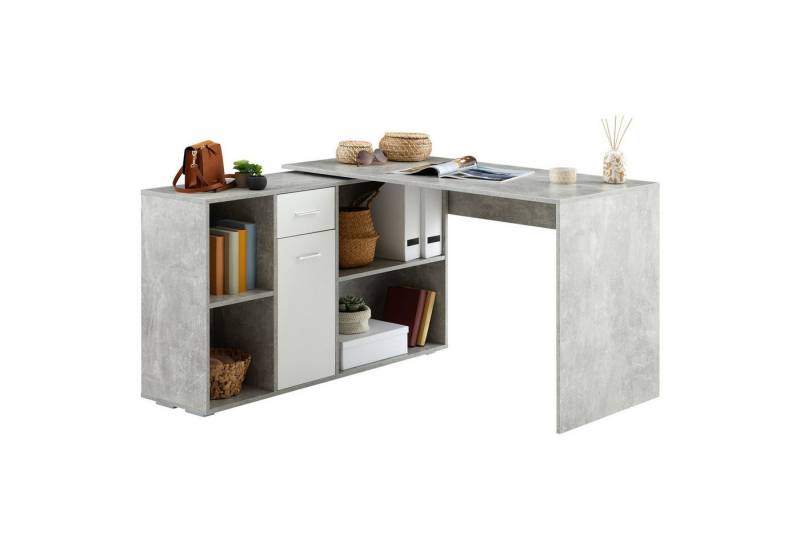 CARO-Möbel Eckschreibtisch DIEGO, Schreibtisch mit Stauraum in L-Form, Home Office Tisch mit Regal beton von CARO-Möbel