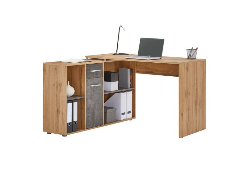 CARO-Möbel Eckschreibtisch DIEGO, Schreibtisch mit Stauraum in L-Form, Home Office Tisch eiche und beton von CARO-Möbel