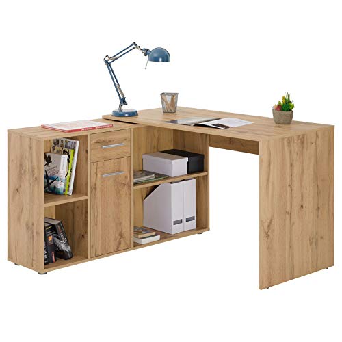 CARO-Möbel Eckschreibtisch Diego Bürotisch Arbeitstisch mit Regal, 1 Schublade, 4 Fächer Verschiedene Aufbaumöglichkeiten in Wotan Eiche von CARO-Möbel