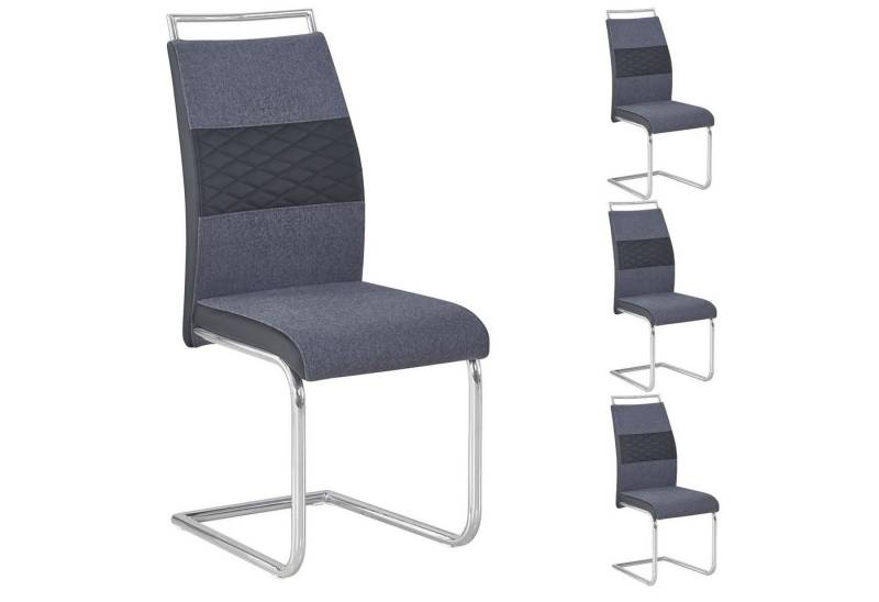 CARO-Möbel Esszimmerstuhl ERZA (4 St), Schwingstuhl 4er-Set mit Stoffbezug und Kunstledereinsatz Dunkelgrau von CARO-Möbel