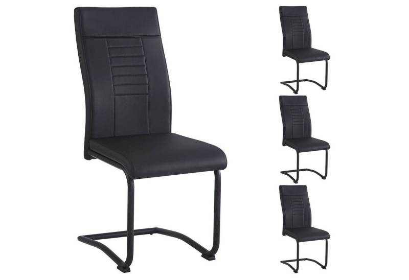 CARO-Möbel Esszimmerstuhl LOANO (4 St), Küchenstuhl Schwingstuhl 4er Set, Metallgestell und Kunstleder schwarz von CARO-Möbel