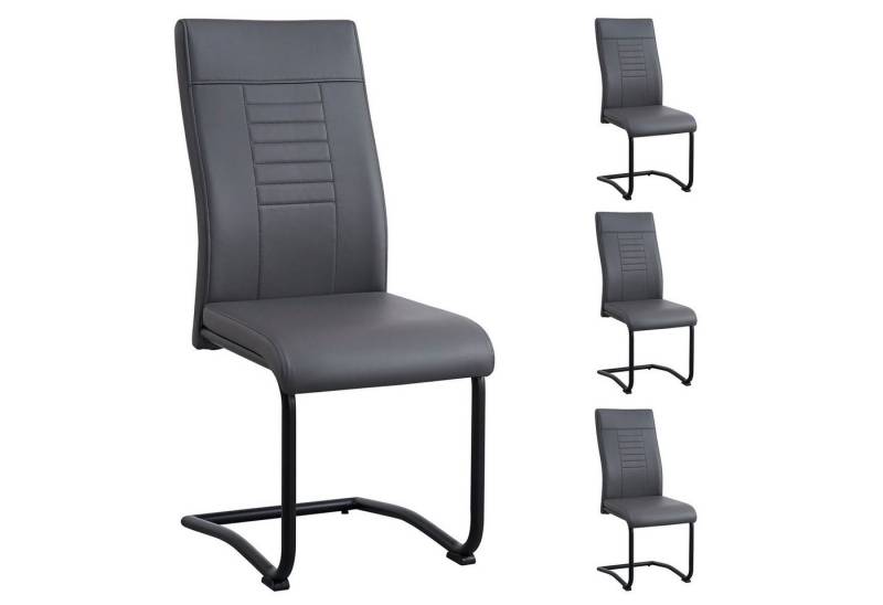 CARO-Möbel Esszimmerstuhl LOANO (4 St), Küchenstuhl Schwingstuhl 4er Set Metallgestell und Kunstleder grau von CARO-Möbel
