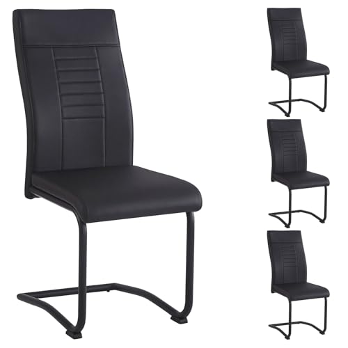 CARO-Möbel Esszimmerstuhl Loano schwarz 4er-Set, mit Schwinggestell aus Metall, Sitzschale gepolstert und mit Kunstleder bezogen in schwarz, Schwingstuhl von CARO-Möbel