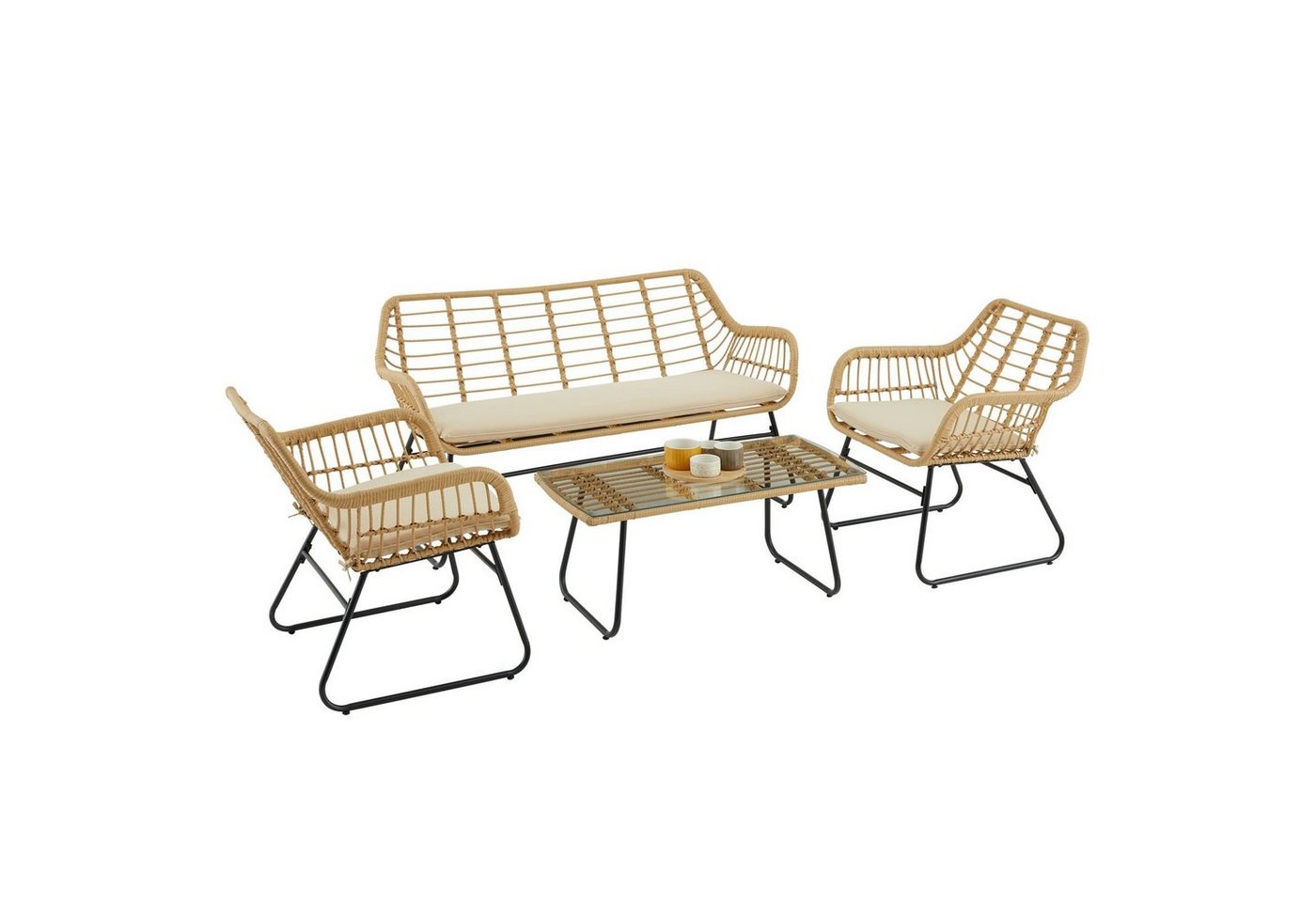 CARO-Möbel Gartenlounge-Set, Gartenmöbel IPANEMA Balkonmöbel Lounge Set schwarz braun von CARO-Möbel