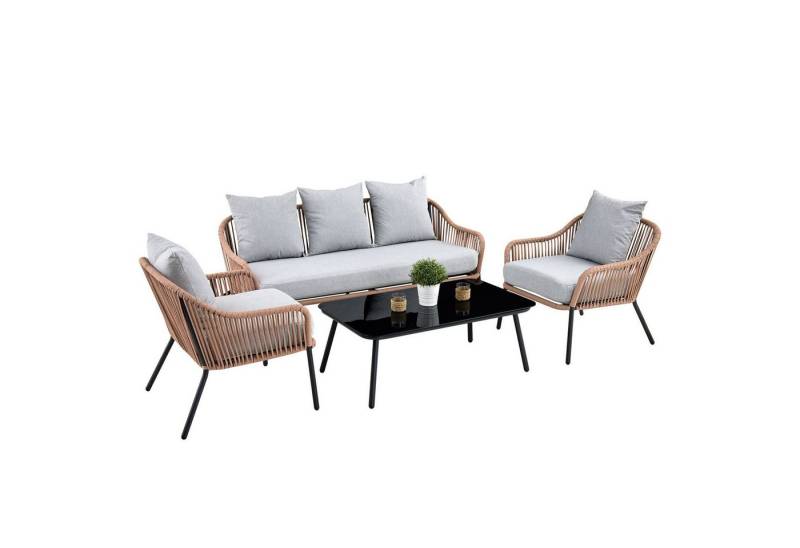 CARO-Möbel Gartenlounge-Set BENGAL, Outdoor Loungemöbel wasserabweisend, Balkonmöbel Set braun/grau von CARO-Möbel