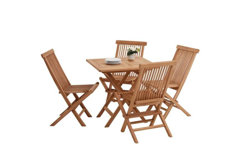 CARO-Möbel Gartenlounge-Set PHUKET, Gartenmöbel Set aus Teak mit 1 Tisch klappbar und 4 Stühlen klappbar r von CARO-Möbel