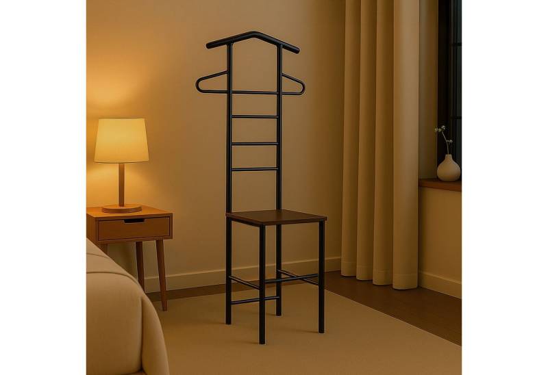 CARO-Möbel Herrendiener JIVO, Herrendienerr mit ablage aus Metall und MDF modern schwarz/braun von CARO-Möbel